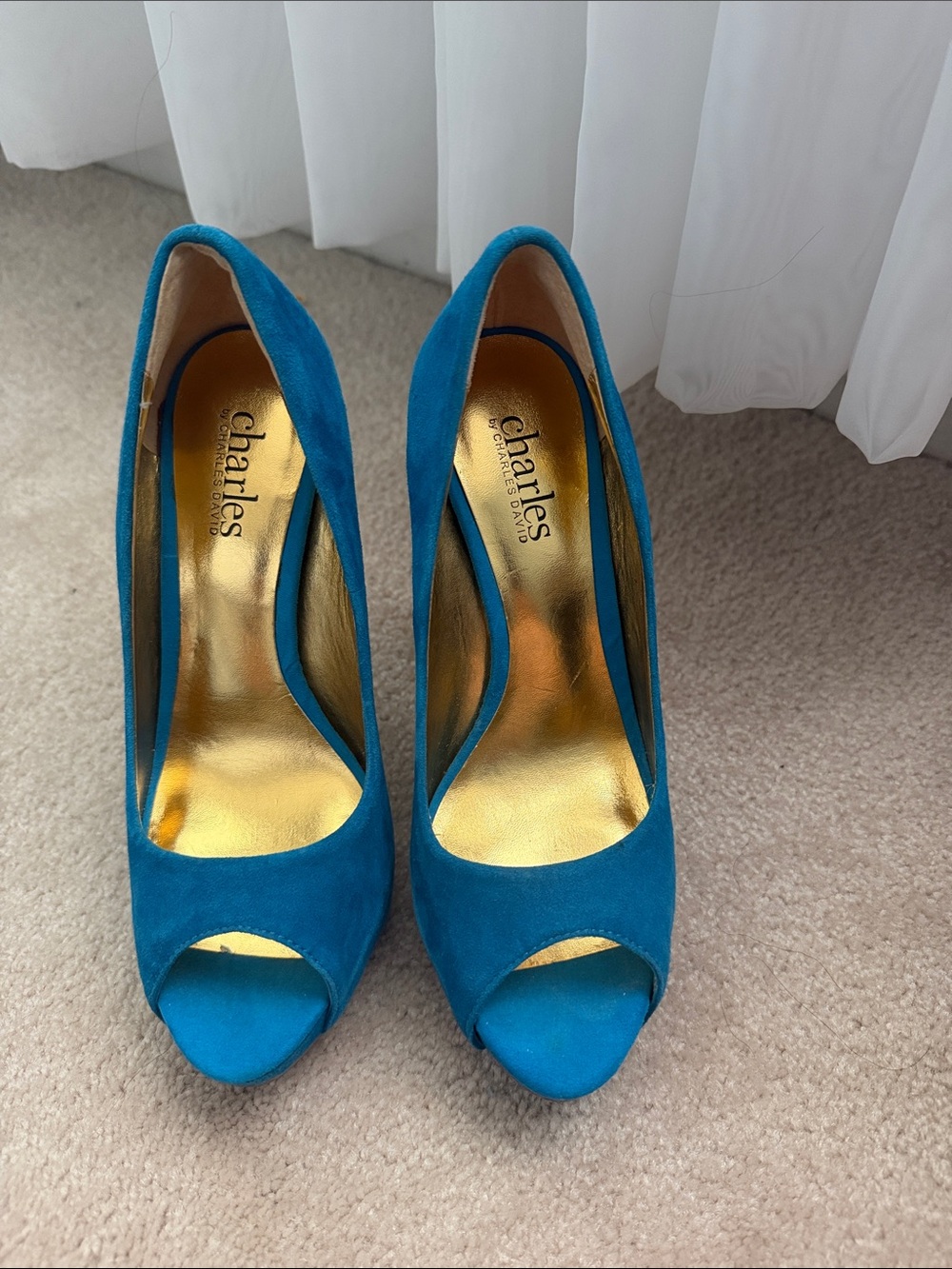 Charles By Charles David Blue Suede Peep-Toe Heels